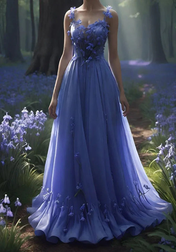 Fairy Purple Chiffon Appliques Prom Dress Long Evening Dress Y8387
