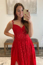 Elegant A Line Sweetheart Neck Tulle Lace Off Shoulder Long Prom Dress