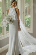 Elegant Mermaid Halter Modest Wedding Dress Simple Bridal Gown