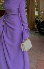 Modest Purple Prom Dress with Long Sleeves Trendy Purple Evening Dress Y4857