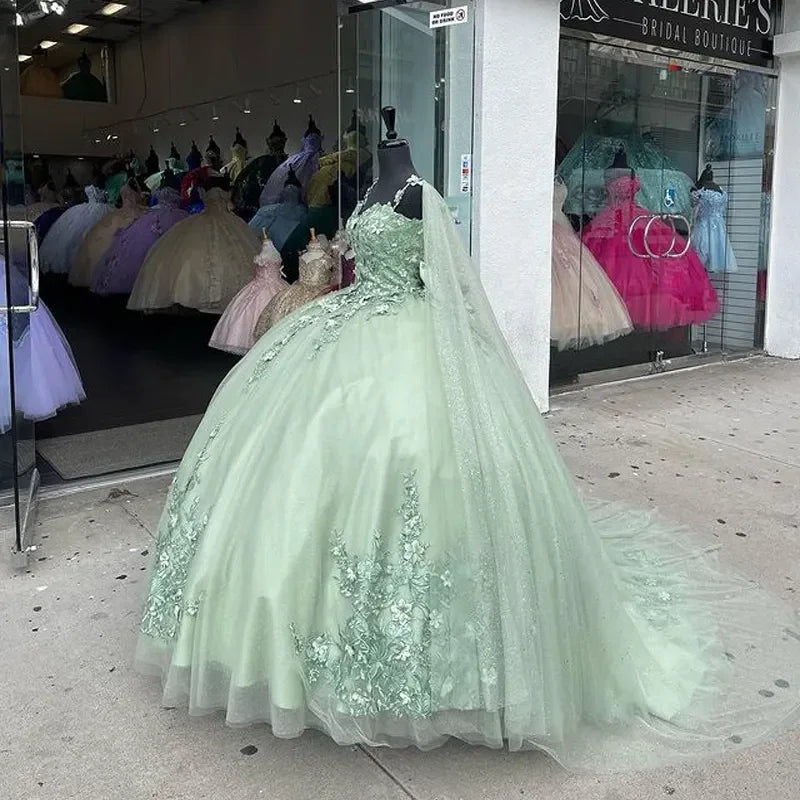 Mint Green Quinceanera Dresses 3D Flowers Ball Gown Pageant Party Sweet 15 Dress Y4481
