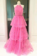 Roycebridal Tessa | Hot Pink A-Line Tulle Prom Dress with Colorful Dots