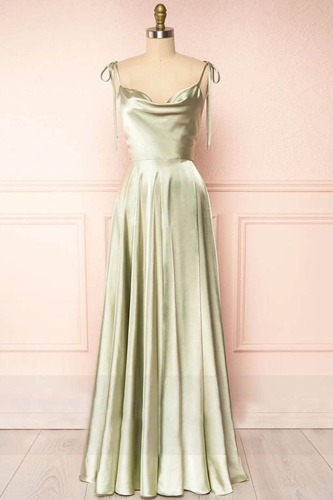 A-line Cowl Neck Silk Long Prom Dress