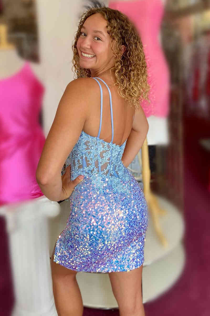 Bodycon Blue Sequins Lace Homecoming Dress