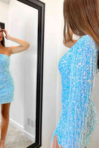 Sheath Long Sleeve Fringe Sequins Homecoming Dress