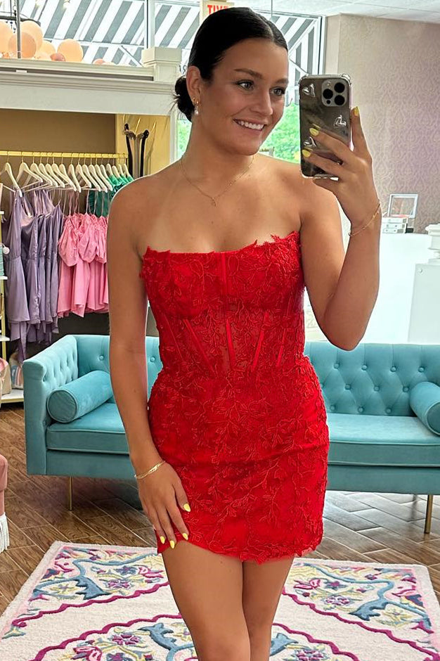 Sheath Strapless Corset Lace Homecoming Dress