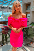 Sheath Off the Shoulder Barbie Pink Homecoming Dress