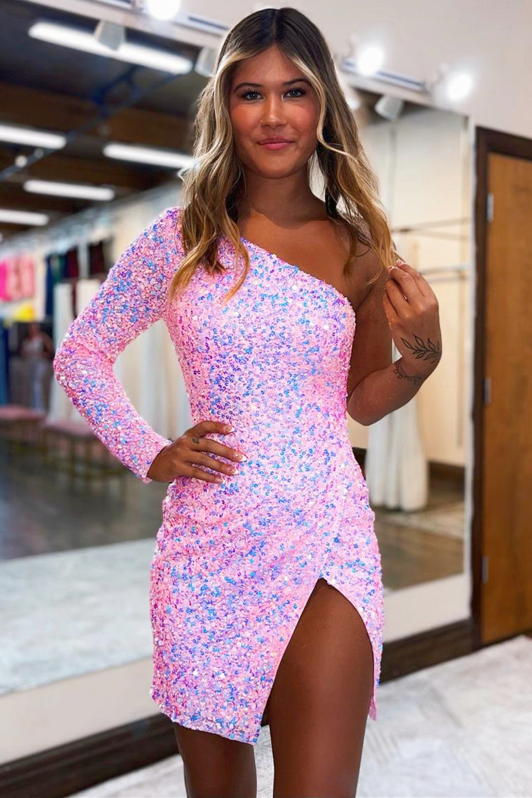 One Shoulder Homecoming Dress with Slit