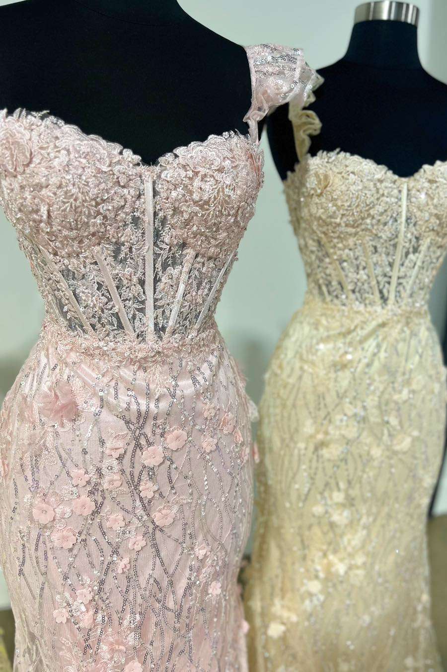 Ruffle Straps 3D Flower Mermaid Long Prom Dress