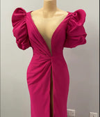 High Split Mermaid Long Evening Dress Hot Pink African Party Dress Y1900