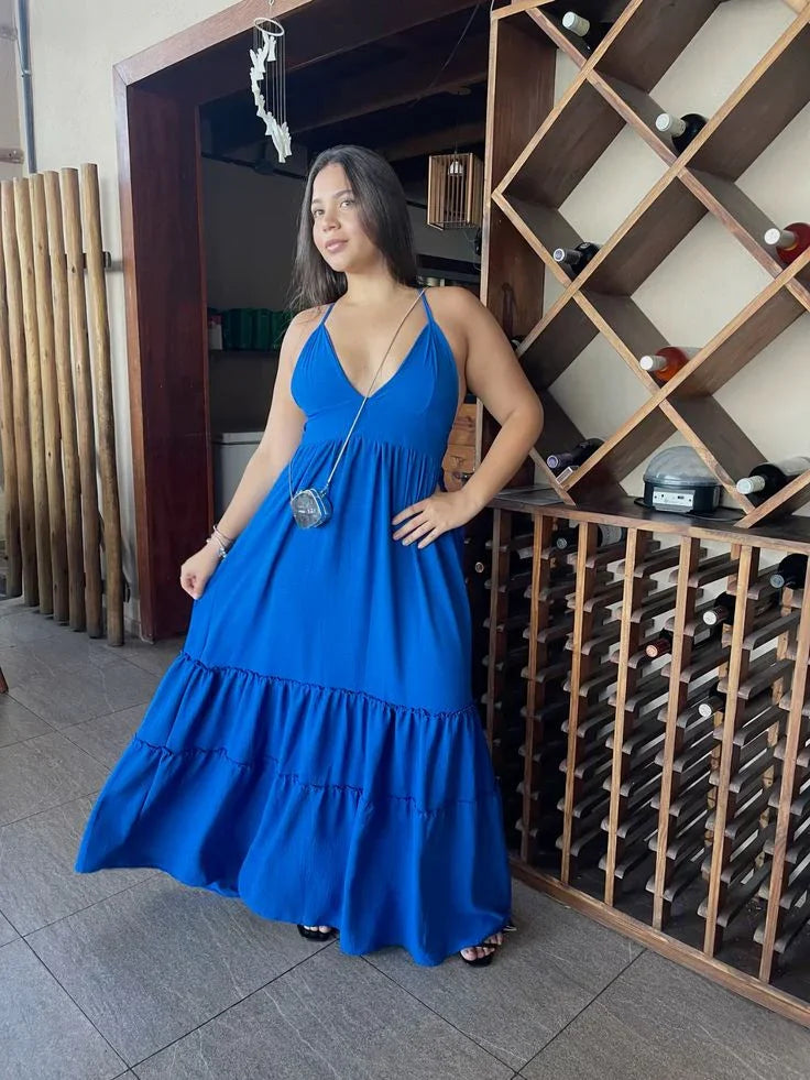 Elegant Blue V Neck A Line Prom Evening Dress Y7751