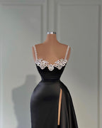 Fabulous Long Black A-line Straps Crystal Sleeveless Prom Dress With Slit