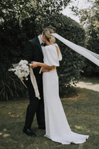 Fairy A Line V Neck Elastic Satin Modest Wedding Dress