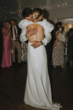 Fairy A Line V Neck Elastic Satin Modest Wedding Dress