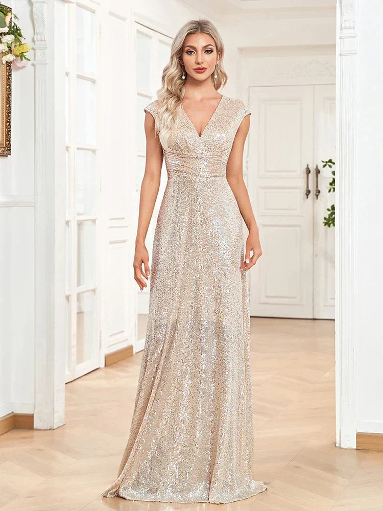 Sweep Train Sparkly Sequin Luxurious Evening Long Dresses Formal Occasion Elegant Prom Dress 2025 Luxury Gown Birthday