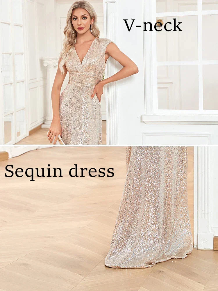 Sweep Train Sparkly Sequin Luxurious Evening Long Dresses Formal Occasion Elegant Prom Dress 2025 Luxury Gown Birthday
