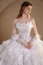 Ethereal Strapless 3D Floral Ball Gown Wedding Dress with Cathedral Train & Glitter Tulle
