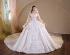 Ethereal Strapless 3D Floral Ball Gown Wedding Dress with Cathedral Train & Glitter Tulle