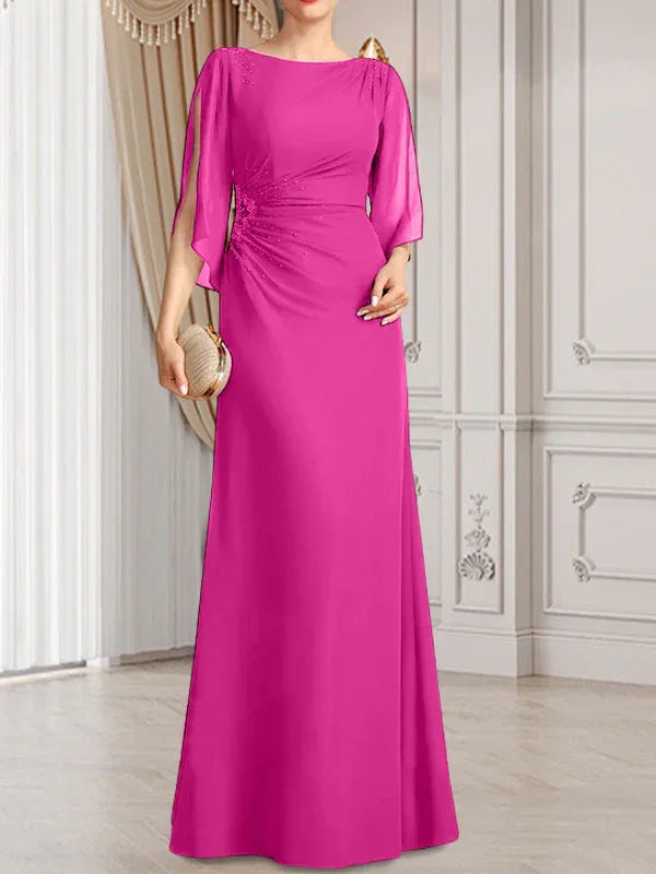 Sheath/Column Scoop Floor-Length Chiffon Mother of the Bride Dress With Pleated Beading