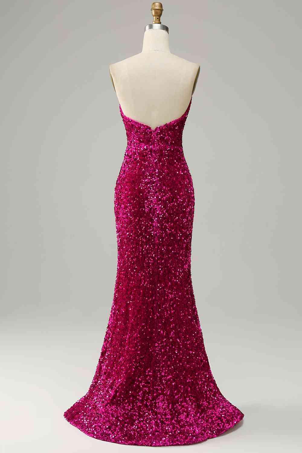 Strapless Sequin Prom Dress With Slit SYP112