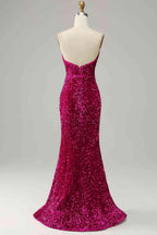Strapless Sequin Prom Dress With Slit SYP112