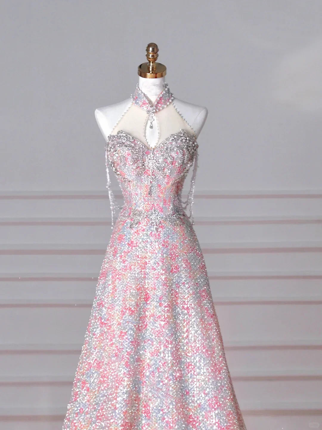 Gorgeous Pink Sequin Beaded ALine Prom Dress Evening Dress Y8637