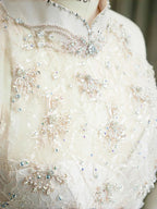 Elegant Light Pink Satin Lace Sequin Beaded Evening Dress Slit Mermaid Prom Dress Y8672