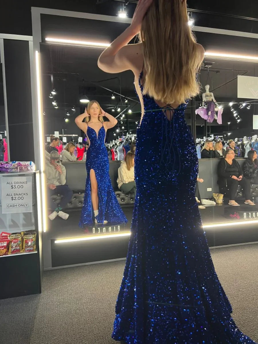 Charming Mermaid Sequins Evening Dress with Split Y4145