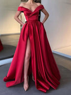 Off the Shoulder Burgundy Satin Long Prom Dresses Off Shoulder Wine Red Long Formal Evening Dresses Y7153