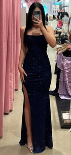 Glitter Sheath/Column Prom Dress with Split Charming Evening Dress Y4404