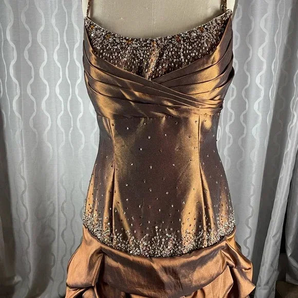 Vintage Satin Beaded Ruched Evening Dress Memaid Prom Dress Y8243