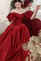 Red Ball Gown with Bell Sleeves and Lace UP Back Y6067