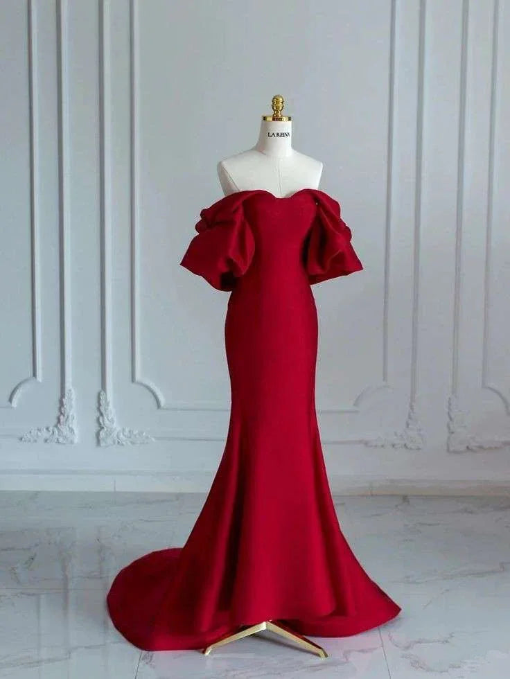 Charming Mermaid Satin Prom Dress Vintage Evening Dress Y4371