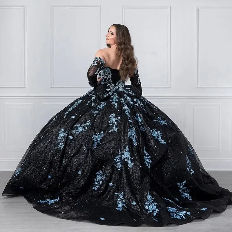 Unique Black and Light Blue Quinceanera Dress Princess Dress Sweet 16 Dress Ball Gown Y4319