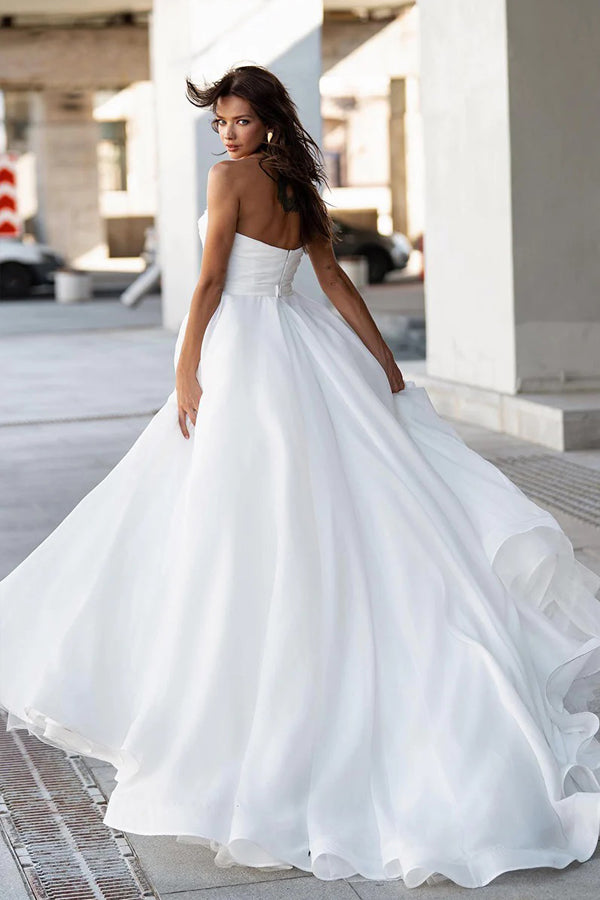 Glamorous Off-Shoulder Sweetheart Pearls Modest Wedding Dress