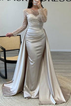 Gorgeous Long A-line Beading Sequined Prom Dresses with Long Sleeves