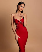 Gorgeous Satin Sleeveless Mermaid Sweetheart  Rhinestone  Long Prom Dress