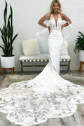 Gorgeous Mermaid Deep V Neck Backless Lace Wedding Dresses