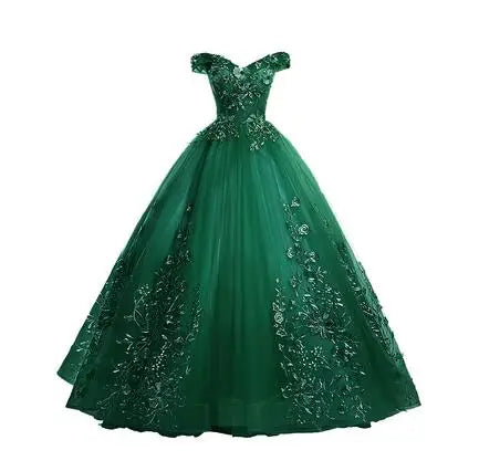 Luxury Gold Lace Quinceanera Party Dress Ball Gown 12 Colors