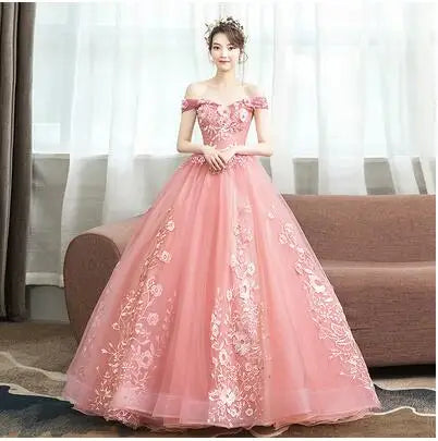 Luxury Gold Lace Quinceanera Party Dress Ball Gown 12 Colors