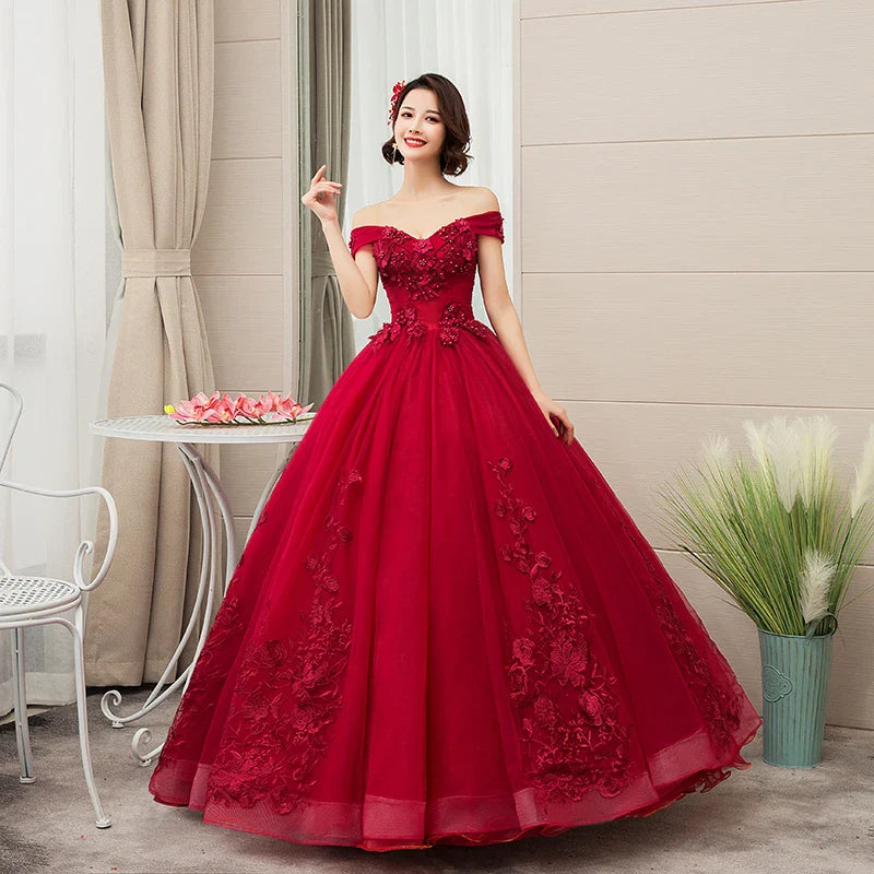 Luxury Gold Lace Quinceanera Party Dress Ball Gown 12 Colors