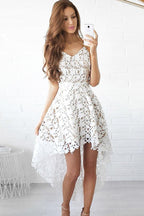 High Low White Sweetheart Spaghetti Straps Homecoming Dresses for Girls