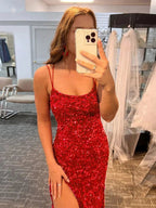 Alayna |Mermaid Spaghetti Straps Long Sequins Prom Dress