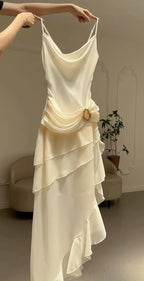 Elegant White Chiffon Mermaid Evening Dress Long Layered Prom Dress Y7716