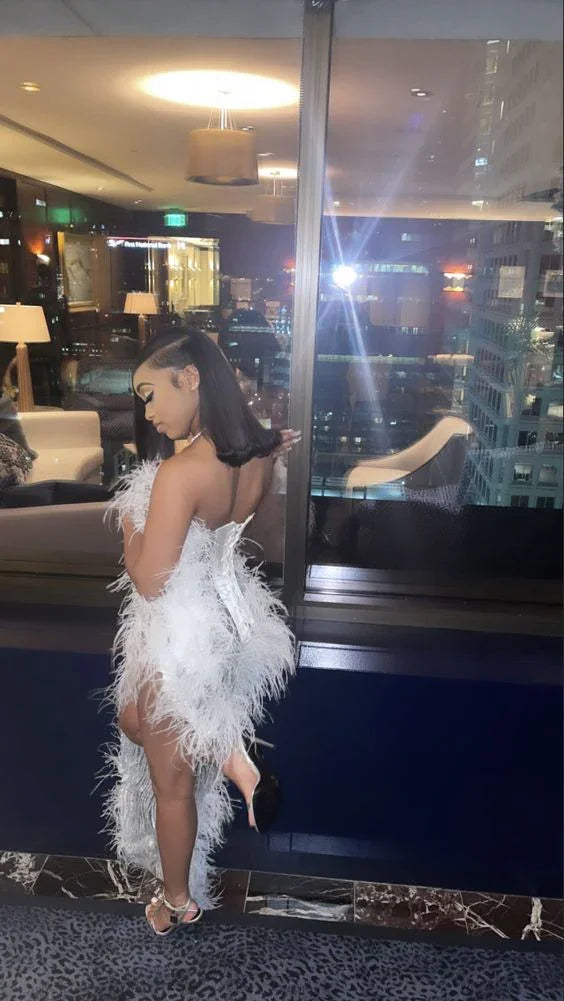 White Sexy Evening Dress Chic Prom Gown Y1877