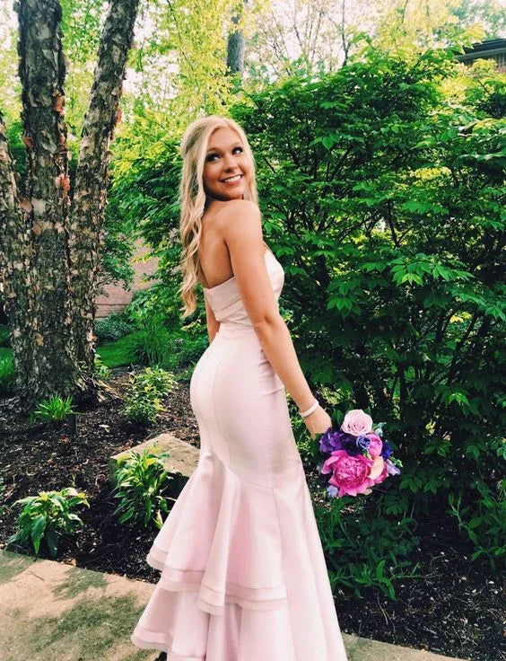 Elegant Pink Mermaid Prom Dress Pink Evening Dress Y6446