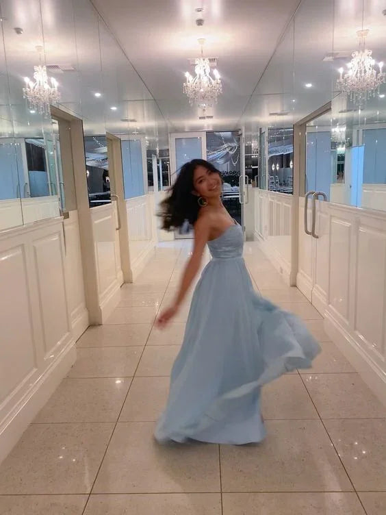 Charming Blue A-line Evening Dress Blue Formal Gown Y6533