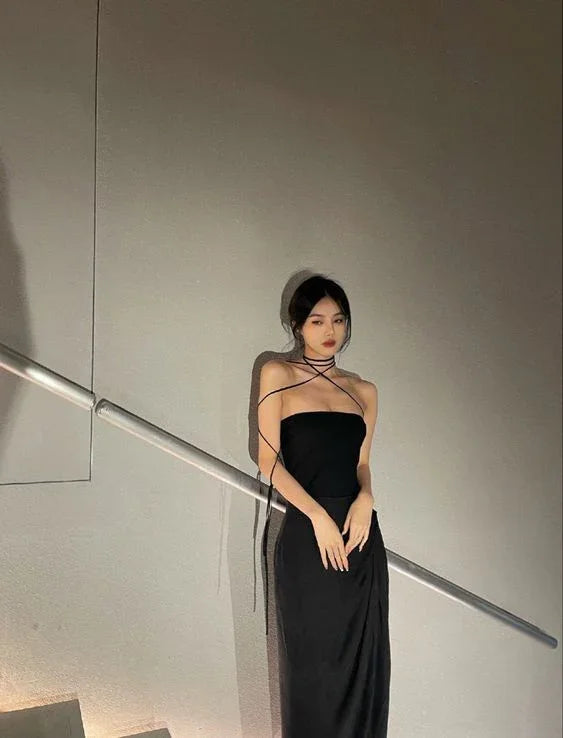 Black Simple Prom Dress Sexy Evening Dress Y1343