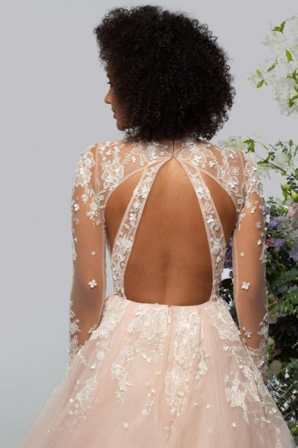 High neck Elegant Lace Long sleeves Wedding Dress