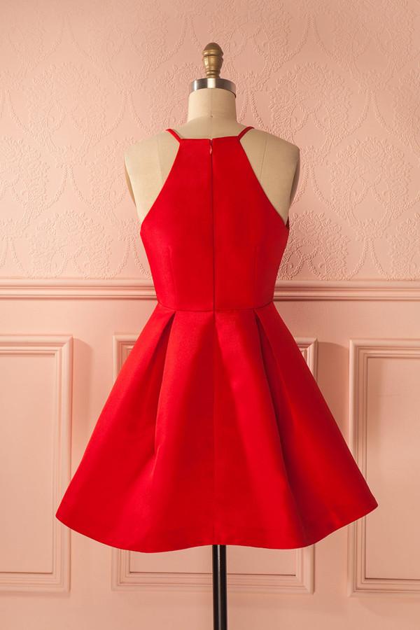 Simple Red A-line Short Straps Prom Dresses, Cheap Homecoming Dress for Girls